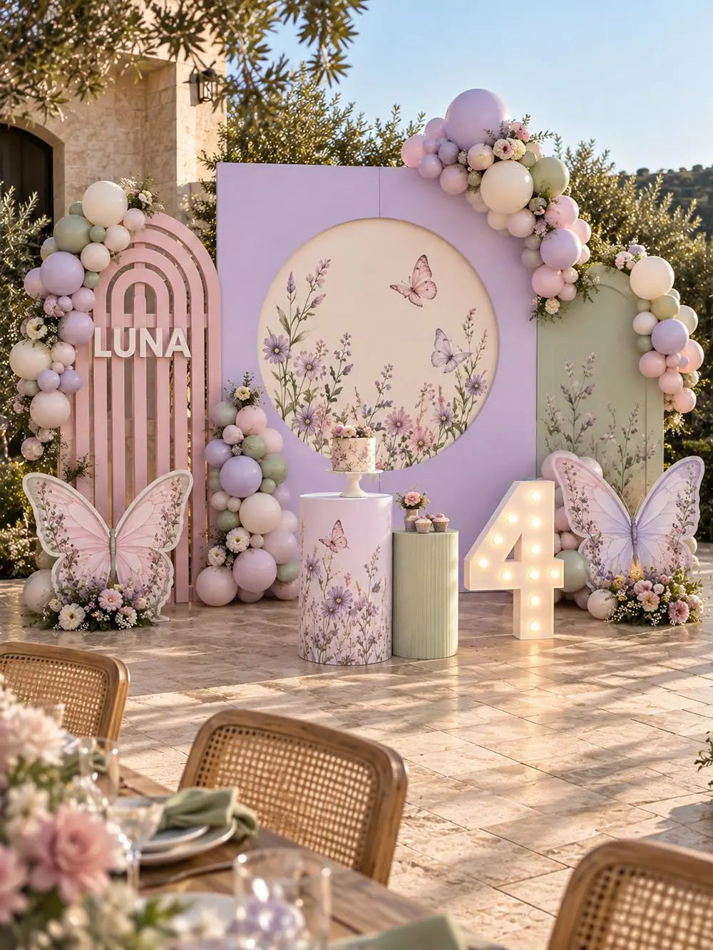 Butterfly Garden birthday decoration, Package 2 (4.5 m wide) setup, view 4
