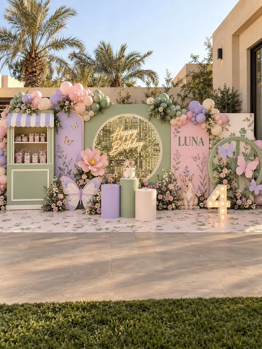 Butterfly Garden birthday decoration, Package 4 (8 m wide) setup, view 3