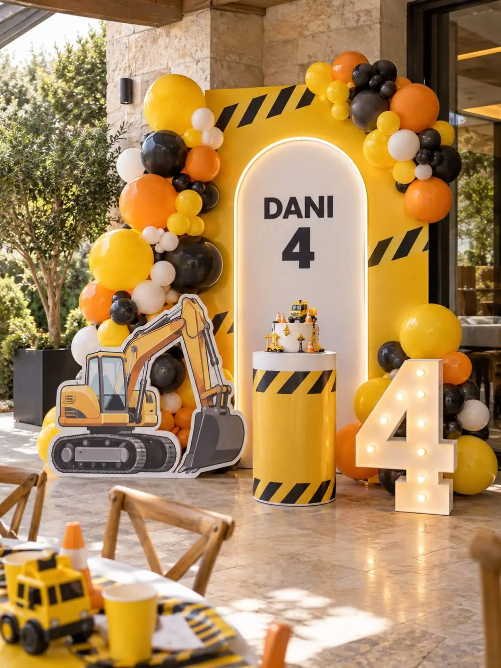 Construction Zone birthday decoration, Package 1 (2 m wide) setup