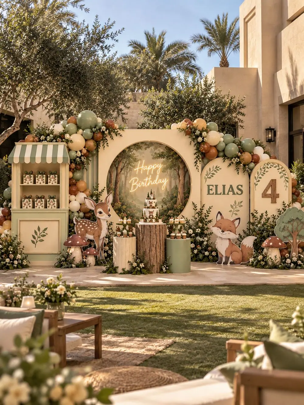 Enchanted Woodland birthday decoration, Package 4 (8 m wide) setup, view 2