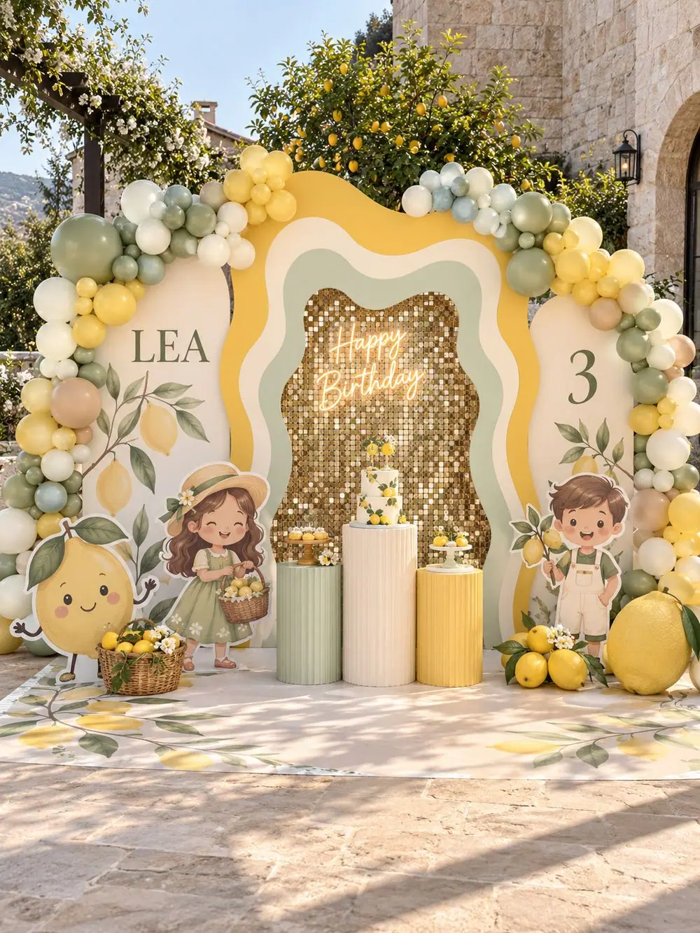 Lemon Fresh birthday decoration, Package 3 (6 m wide) setup