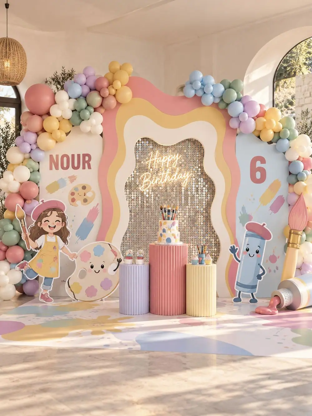 Little Artist birthday decoration, Package 3 (6 m wide) setup
