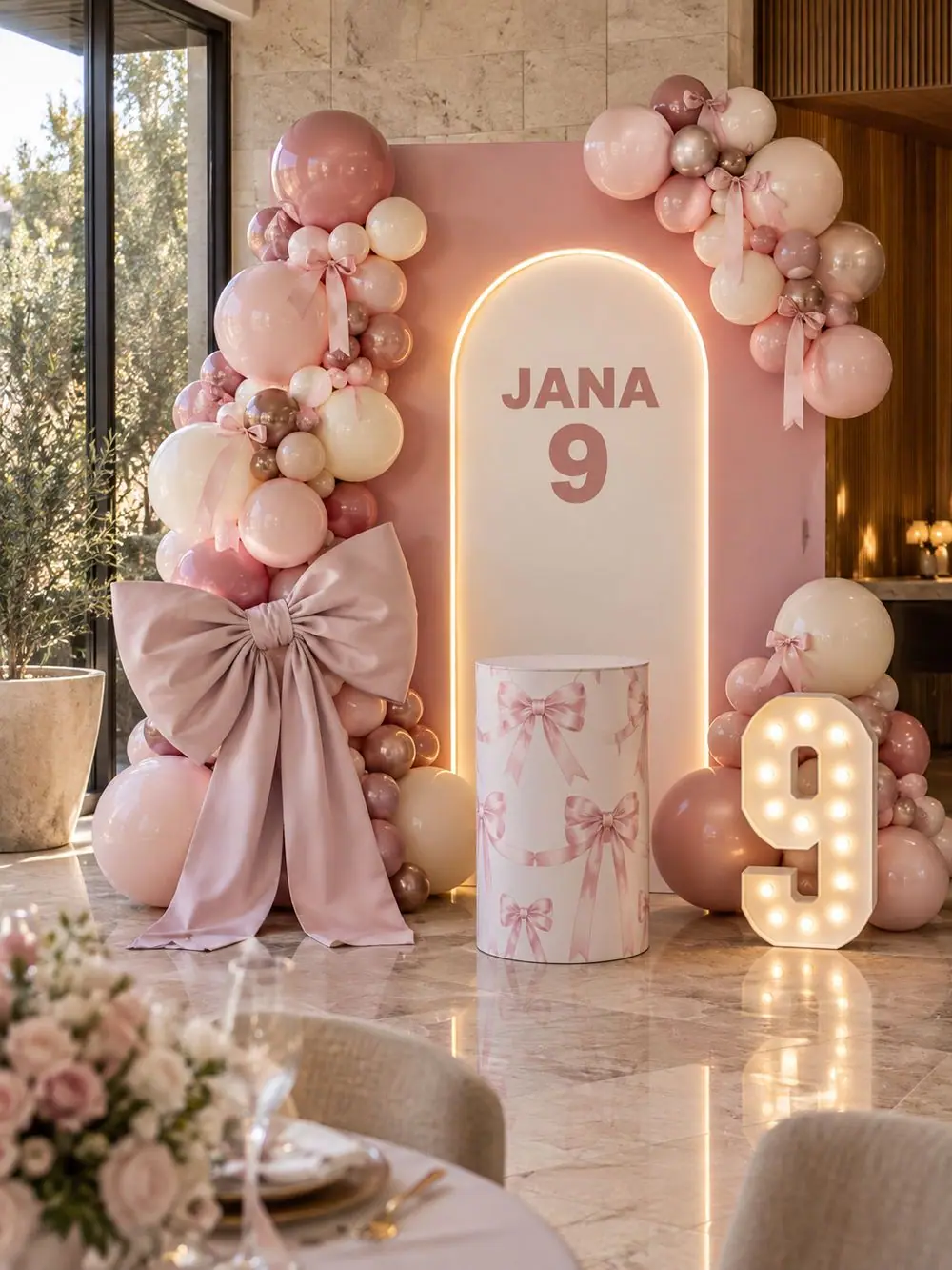Pretty Bows birthday decoration, Package 1 (2 m wide) setup