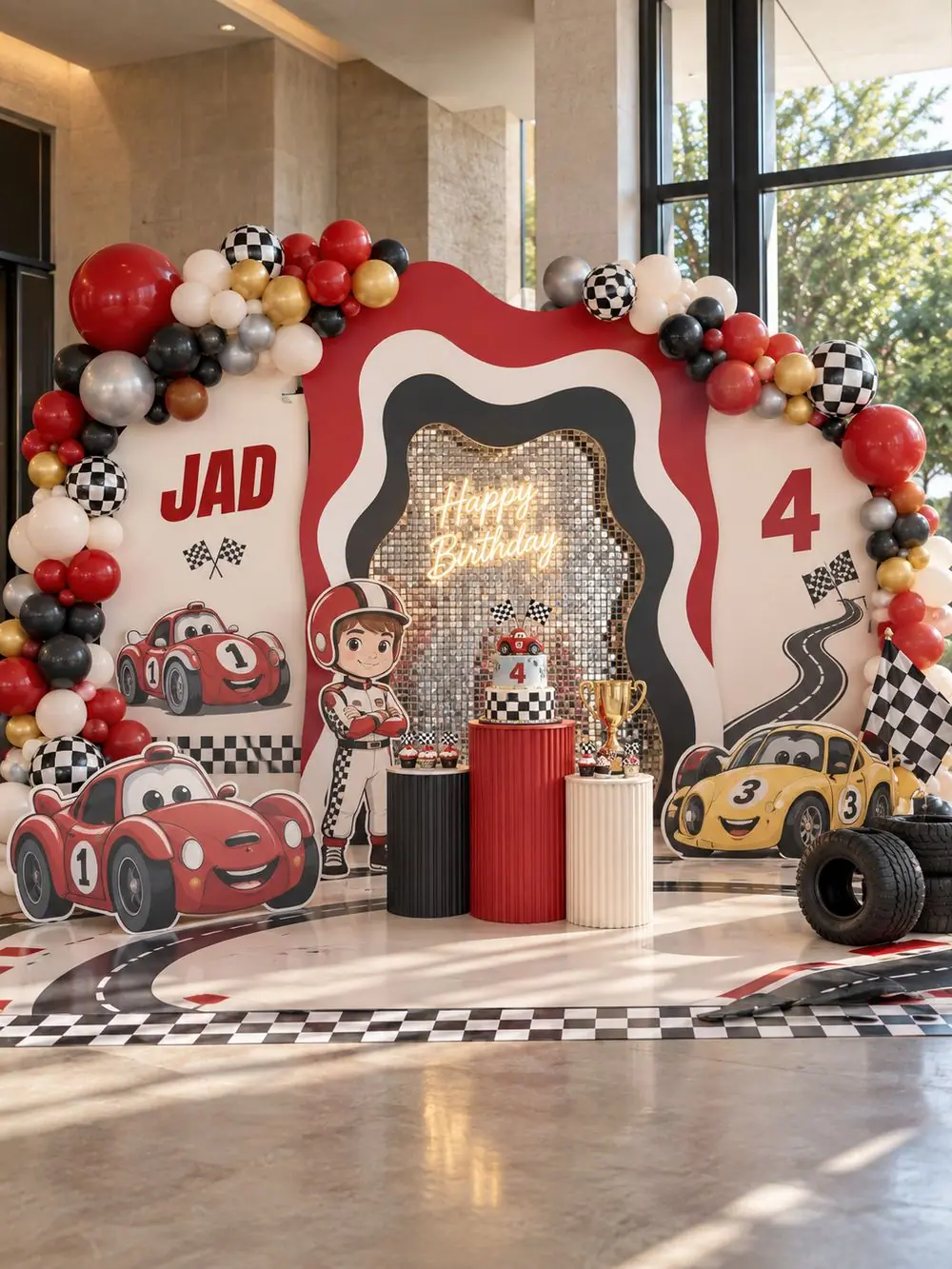 Racing Cars birthday decoration, Package 3 (6 m wide) setup