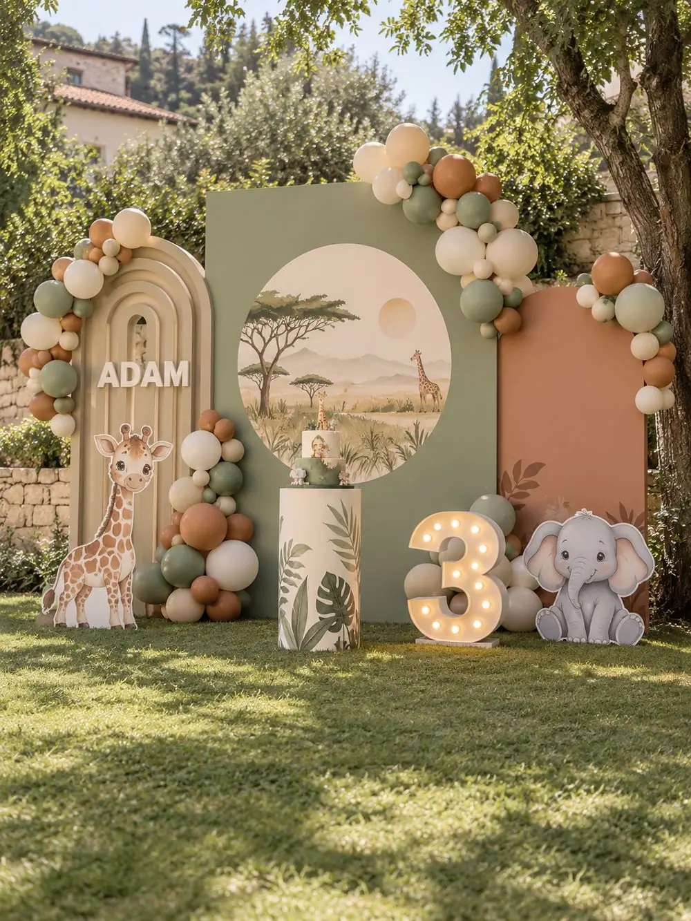 Safari Wild One birthday decoration, Package 2 (4.5 m wide) setup, view 3