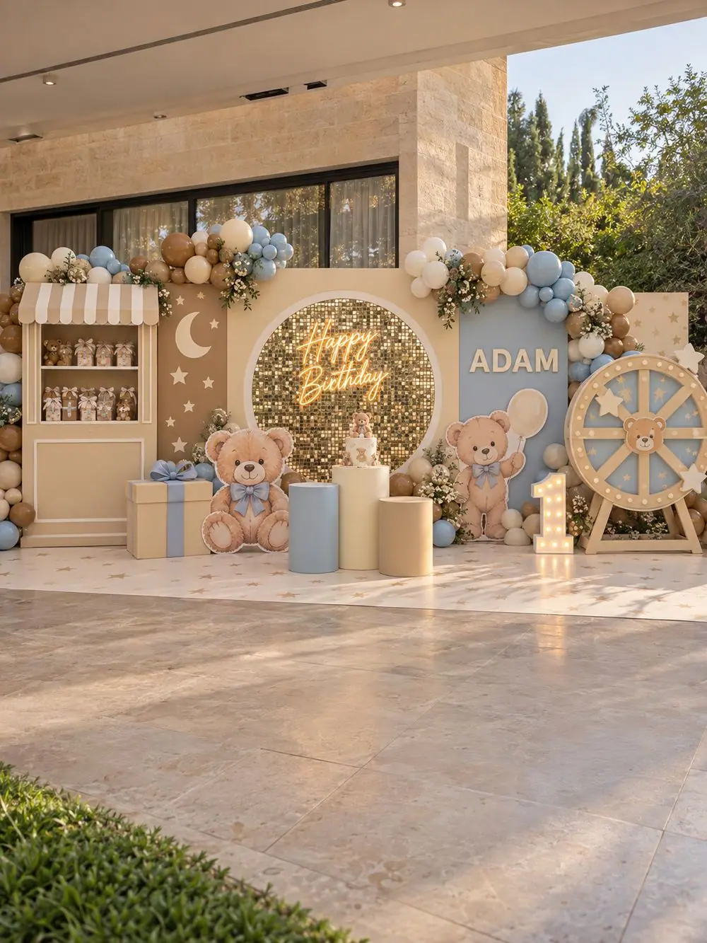 Teddy Bear birthday decoration, Package 4 (8 m wide) setup