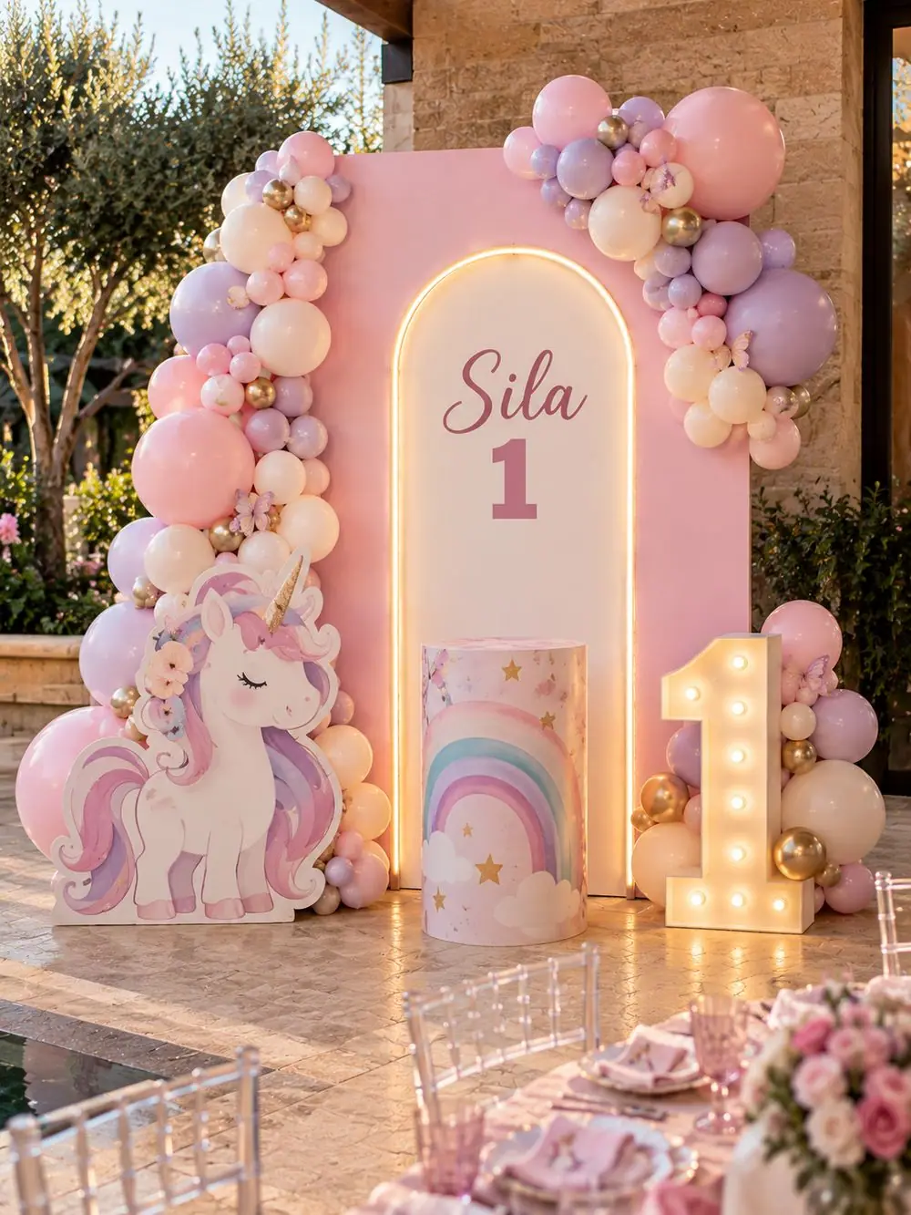 Unicorn Dreams birthday decoration, Package 1 (2 m wide) setup